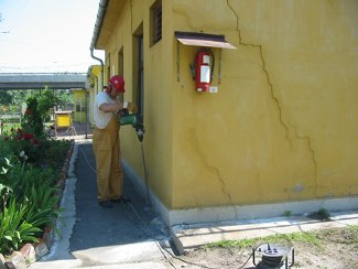 Boring of foundation in preparation for the injection pipe